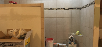Remodeled roll-in shower in process